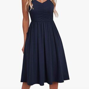 BRAND NEW - Navy Summer Spaghetti Dresses Cotton Summer Beach Dress with Pockets